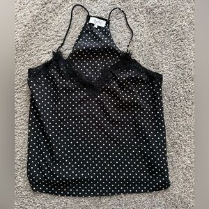 Honey Punch Black and White Polka Dot Lace-Trim Halter Cami